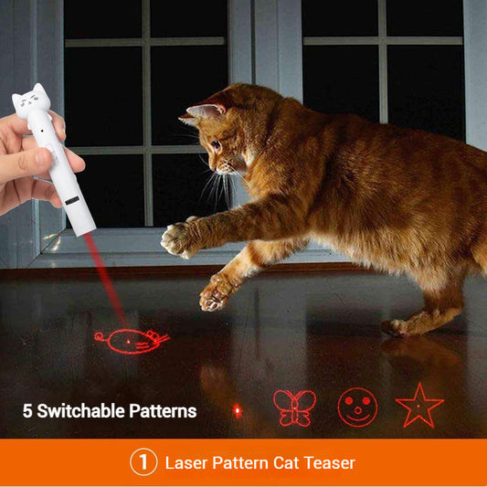 Interactive Cat Toy with Laser, Feather & Bell – 5 Fun Light Patterns
