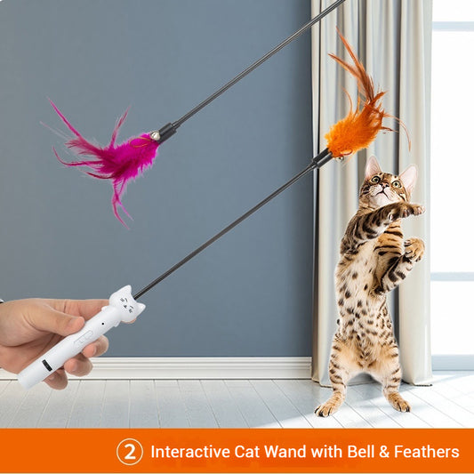 Interactive Cat Toy with Laser, Feather & Bell – 5 Fun Light Patterns