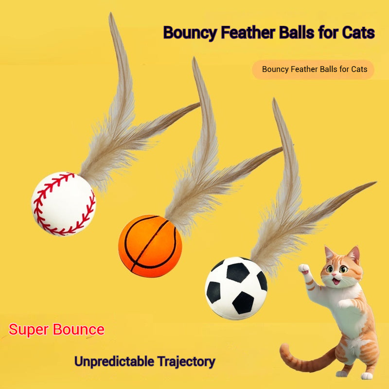 Feather Bounce Balls - Cat Toys for Jump, Chase & Play