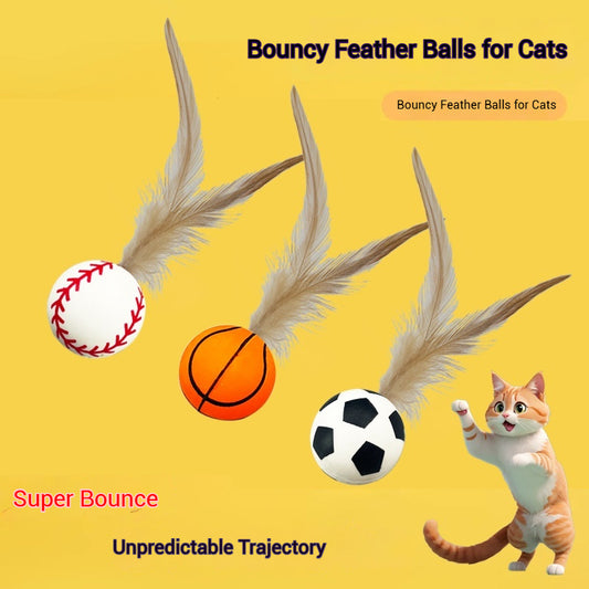 Feather Bounce Balls - Cat Toys for Jump, Chase & Play