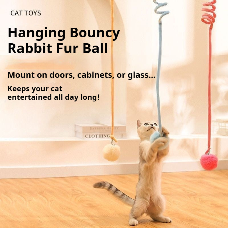 Hanging Cat Toy with Elastic Cord & Bell – Replaceable Fur Ball for Indoor Play
