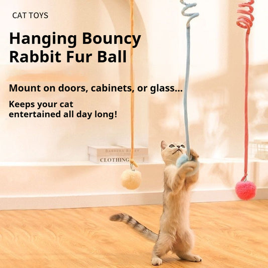 Hanging Cat Toy with Elastic Cord & Bell – Replaceable Fur Ball for Indoor Play